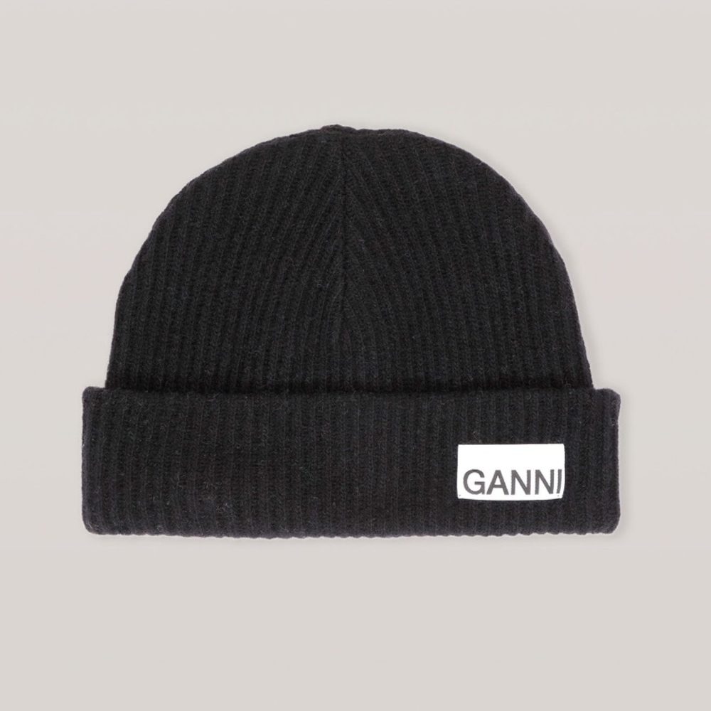 Ganni black wool beanie